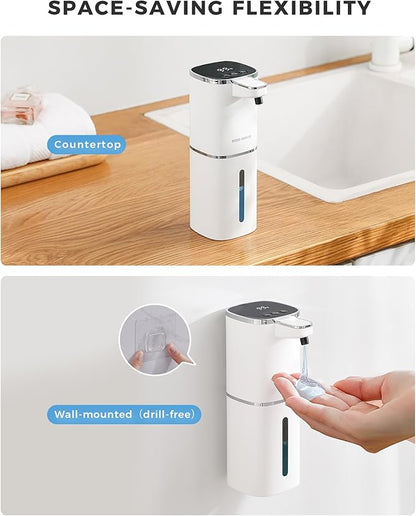 Automatic Liquid Soap Dispenser, 12.8oz Rechargeable, Adjustable Liquid Levels, IPX5 Waterproof, Touchless & Wall/Tabletop Use for Kitchen Bathroom, White