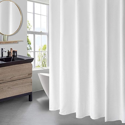 AooHome White Waffle Weave Shower Curtain, 75 Inch Long Heavy Duty Fabric Bath Curtain with Hooks, Weighted Hem, Water Repellent, 72x75 Inch