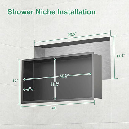 SaniteModar Shower Niche, Stainless Steel Shower Niche 12" X 24" No Tile Needed, Recessed for Bathroom Storage, Gray (Gray, 12x24)