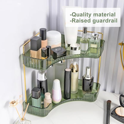 Corner Bathroom Countertop Organizer, Vanity Trays for Counter, Makeup Organizers, Perfume Tray, Kitchen Spice Rack, (Green, 2 Tiers)