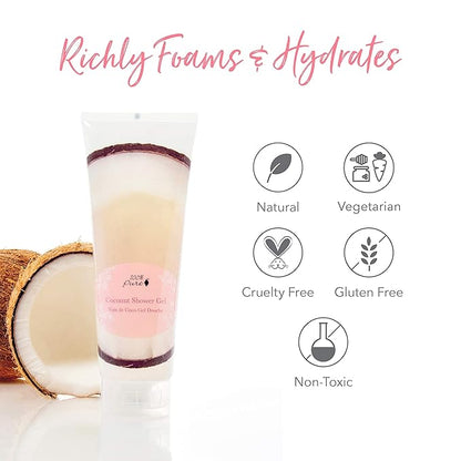 100% PURE Coconut Shower Gel Natural Foaming & Hydrating Body Wash - Deeply Moisturizing Gentle Soap Cleanser for All Skin Types, Even Sensitive - Gluten-Free - 8 Fl Oz