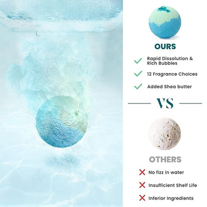Bath Bombs for Women, 12pcs Handmade Natural Bath Bomb, Stocking Stuffers, Mothers Day Presents for Mom, Bath Bomb with Shea Butter, White Elephant, Valentines Day Gifts for Her and Him