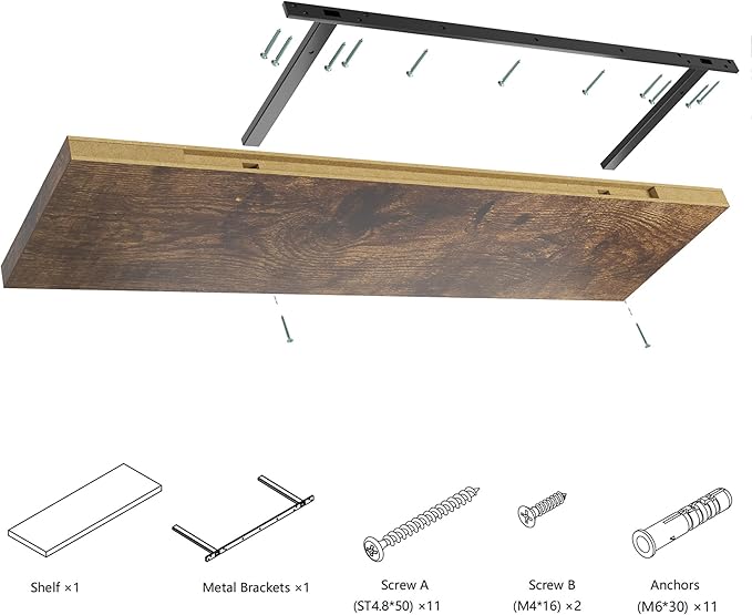 Wall Shelf Set of 3, Rustic Brown Floating Shelves 24 in W x 10 in D x 1 in H, Wooden Floating Wall Shelf with Invisible Brackets for Living Room/Bedroom/Bathroom/Kitchen Storage and Decor