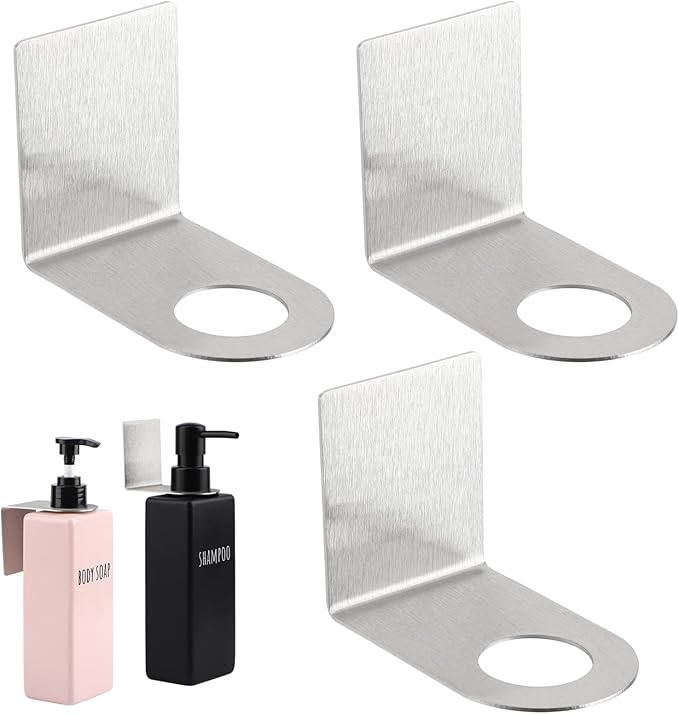 Segbeauty 3Pcs Adhesive Bottle Holder, Stainless Shampoo Bottle Holder, Dia 1.1in 2.8cm Drill-Free Shower Gel Dispenser Rack,Rustproof Shampoo and Conditioner Dispenser Wall Mount for Bathroom Sliver