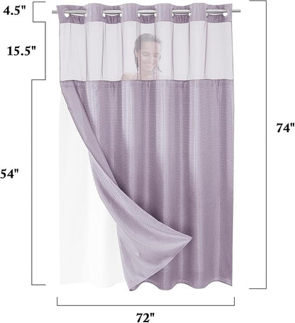 Gibelle No Hook Waffle Weave Shower Curtain with Snap-in Fabric Liner Set for Bathroom, Hotel Style with Mesh Top Window, Waterproof & Washable, Lavender, 72x74