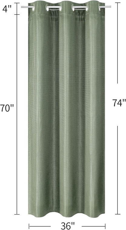 MitoVilla No Hooks Needed Small Stall Shower Curtain Liner Set 36 x 74, Sage Green Waffle Half Size Narrow Waffle Weave Fabric Shower Curtain Set with Snap-in Liner for Modern Spa-Like Bathroom Decor