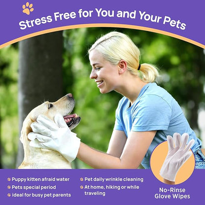 HICC PET Cleaning Deodorizing Glove Wipes for Dogs & Cats, Vet Recommended Hypoallergenic Hydrating & Nourish Fur Pet Grooming Glove Wipes, Pet Bathing Wipes for Horse Coat Care,6pcs Unscented