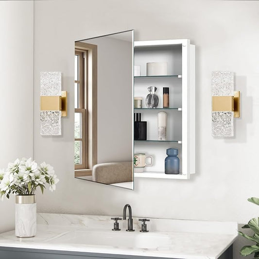 Bathroom Medicine Cabinet with 20x20 in Square Beveled Frameless Mirror,Wall Mounted Mirror Cabinet for Bathroom Toilet Kitchen,Recess or Surface Mount,Already Assembly