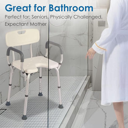 Shower Chair with Arms and Back Heavy Duty 330lbs, Shower Chair for Inside Shower, Shower Seat for Inside Shower Bathroom Chair with Cutout Seat & Cold-Proof Pads, Tools-Free Assembly