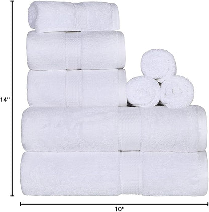 BLUENILEMILLS Madison Egyptian Cotton Towels, Towel Set for Bathroom, Shower, Hotel, Plush, 800 GSM, Highly Absorbent and Ultra-Soft Towels, Bath Essentials, 8 Piece Assorted Towel Set, White