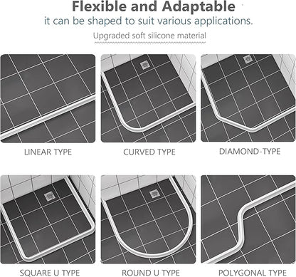 39Inch Shower Threshold Water Dam, Self-Adhesive Silicone Shower Barrier Water Stopper Shower Door Bottom Seal Strip Shower Splash Guard for Bathroom Kitchen Bathtub