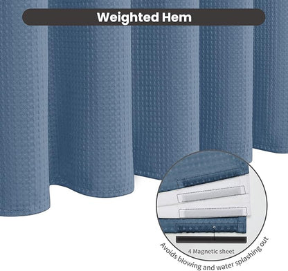 Inhousolu No Hook Waffle Weave Shower Curtain with Removable Snap in Fabric Liner Set for Bathroom, 230 GSM Heavy Duty Weighted Hem Water Repellent Washable Bath Curtains, 72 x 78 Inch, Moonlight Blue