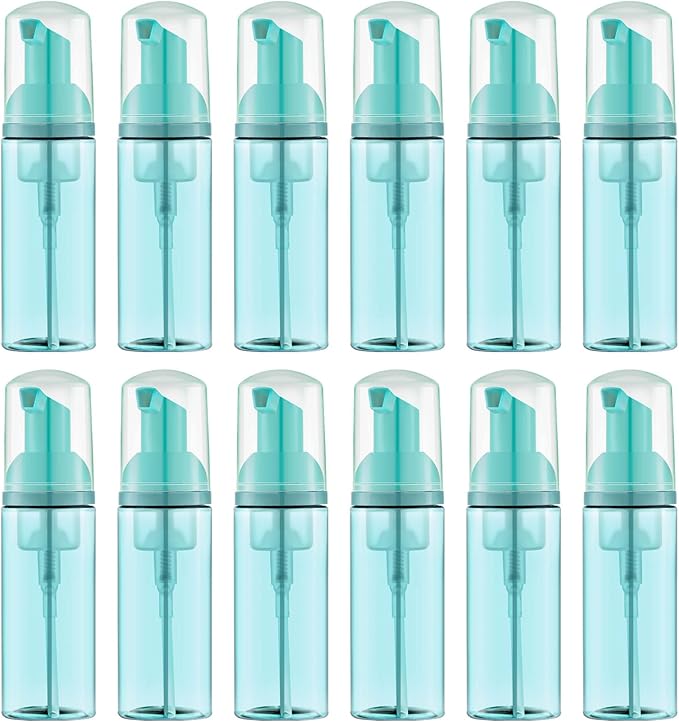 2 Oz Empty Foam Pump Bottle (12PCS) Travel Foaming Soap Dispenser for Hand Soap, Lash Shampoo Cleanser (Green)