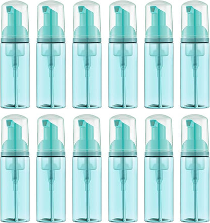 2 Oz Empty Foam Pump Bottle (12PCS) Travel Foaming Soap Dispenser for Hand Soap, Lash Shampoo Cleanser (Green)