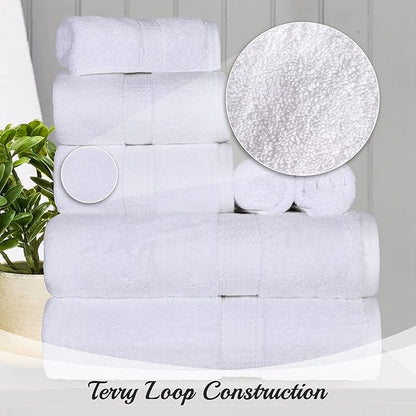 BLUENILEMILLS Madison Egyptian Cotton Towels, Towel Set for Bathroom, Shower, Hotel, Plush, 800 GSM, Highly Absorbent and Ultra-Soft Towels, Bath Essentials, 8 Piece Assorted Towel Set, White