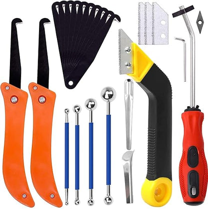 25pcs Grout Removal Tool, Caulking Removal Tools Tile Grout Saw and Grout Hand Saw with 13 Pieces Extra Blades, Tile Joint Cleaning Tool, Caulking Edge Kit, Tile Caulk Finishing Tool