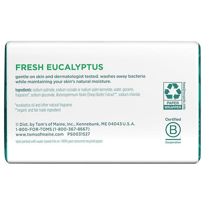 Tom’s of Maine Moisturizing Natural Beauty Bar Soap For Women and Men, Fresh Eucalyptus, 5 oz Bar (Pack of 6)