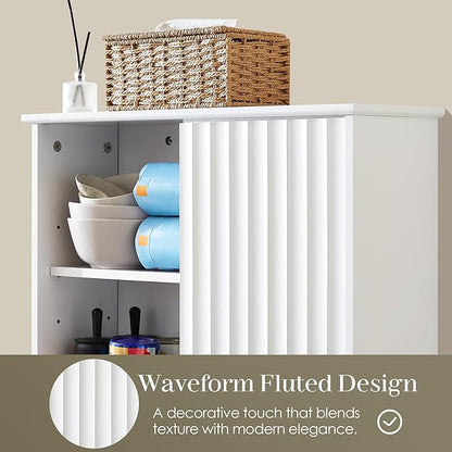22.5 x 23.5 inch Bathroom Wall Cabinet, Medicine Cabinet Wall Mounted w/Fluted Sliding Door Adjustable Shelf White Storage Cabinet Organizer for Kitchen Dining Room Living Room