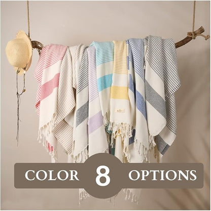 Ruvy Home Basics 2 Pack Turkish Beach Towels – Oversized Quick-Dry Bath Towels (40 x 72 Inches) – 100% Cotton Large Towels for Pool, Yoga, Travel, Camping Essentials, and Bathroom Decor - Beige