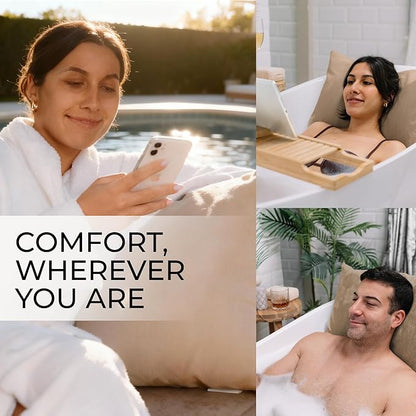 Luxury Bath Pillow for Tub - Thick and Comfortable Bathtub Pillow Support for Head and Neck and Back - Washable Quick-Drying Bath Pillows - Bath Cushion for Home Spa - Fits Any Bathtub - Sand