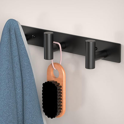 HUFEEOH Coat Hooks Wall Mount, Stainless Steel 3 Hooks Towel Hooks Black T Shaped Coat Hanger Wall Mount, Heavy Duty Wall Hooks Purse Rack for Hanging