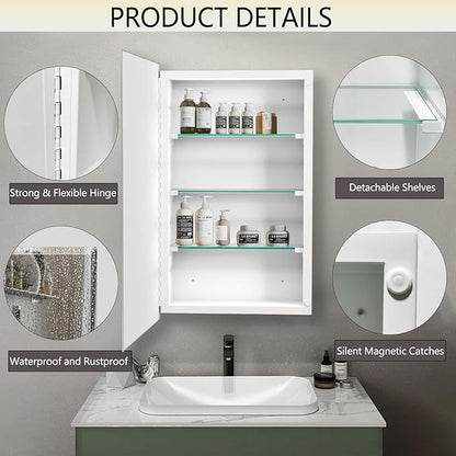 Bathroom Medicine Cabinet with 28x28 in Square Beveled Frameless Mirror,Wall Mounted Mirror Cabinet for Bathroom Toilet Kitchen,Recess or Surface Mount