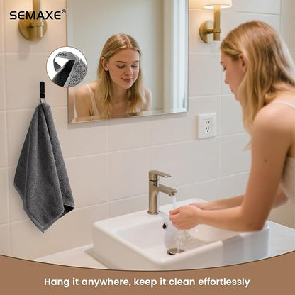 SEMAXE 12 Pack Hand Towels for Bathroom, 100% Cotton Towels with Hanging Loops, Soft and Highly Absorbent, Hand Towel Set for Gym, Shower, Hotel, Spa and Kitchen, Grey
