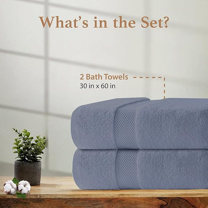 100% Cotton Bath Towels, Pack of 2 Towels for Bathroom, Luxury 700 GSM Bath Towel, Highly Absorbent Bathroom Towel Set, 30 x 60 Inches Large Bath Towels,Super Soft & Quick Dry Towel Set, Light Gray