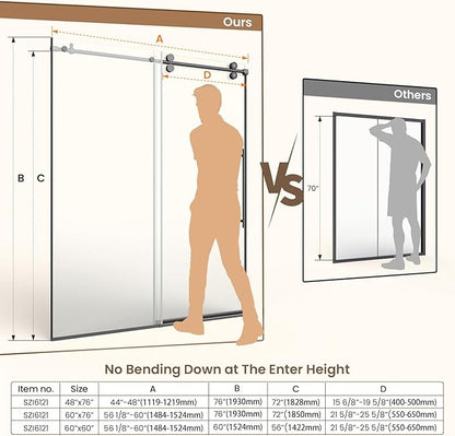 Bathbliss Glass Shower Door 56"-60" Wx60 H,Frameless Sliding Glass Door with 5/16"(8mm) Tempered Glass Shower with Matte Black Finish