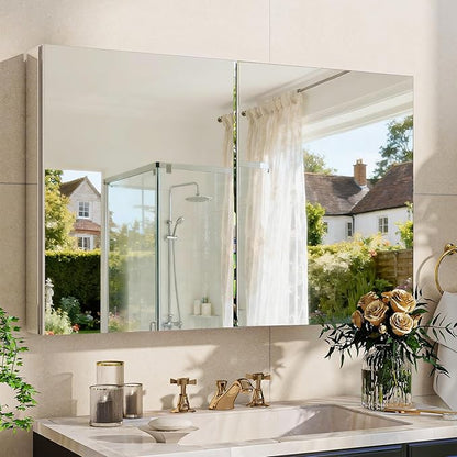 BEAUTYPEAK 40 x 26 Inch Medicine Cabinet with Mirror, Wall Mounted Bathroom Mirror Cabinet, Medicine Cabinet Mirror with Storage & Adjustable Shelves