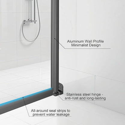 36-Inch Black Shower Door – 72" Height – 115° Opening (Left/Right) – Magnetic Seal – Aluminum Frame – Sliding/Walk-in Glass Enclosure – Tempered Glass
