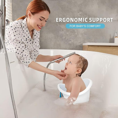 Baby Bath Seat with Non-Slip Suction Cups - Infant Bath Chair for 6-12 Months (Blue/White Design)