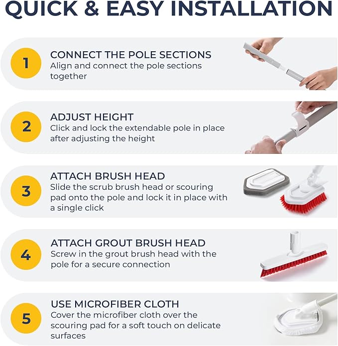 Fox Trot Ultimate Cleaning Duo: Grout Brush with Long Handle & Shower Scrubber Brush Set