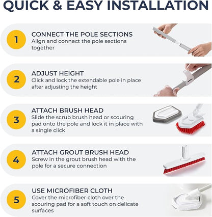 Fox Trot Ultimate Cleaning Duo: Grout Brush with Long Handle & Shower Scrubber Brush Set