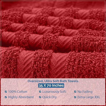 DAN RIVER 2 Pack Luxury Bath Sheets 35x70, 600 GSM, Soft & Quick Dry 100% Ring Spun Cotton Towels Ideal for Hotels, Spas, Gyms & Salons Extra Large, Red