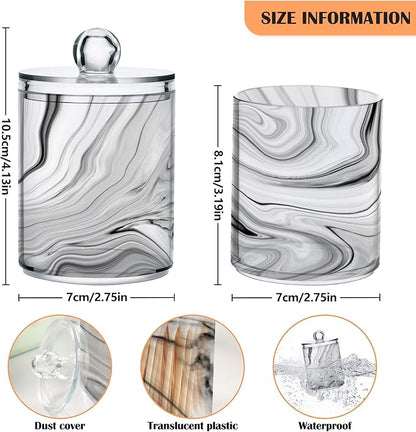 MNSRUU 2 Pack Qtip Holder Organizer Dispenser Fashion Grey Marble Bathroom Storage Canister Cotton Ball Holder Bathroom Containers for Cotton Swabs/Pads/Floss
