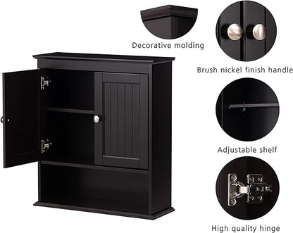 Spirich Bathroom Cabinet Wall Mounted, Wood Hanging Cabinets with Doors and Shelves, Medicine Cabinet Over The Toilet, Espresso