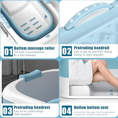 Portable Bathtub Foldable Bathtub for Adults, 39 Inch Small Tub with Ergonomic Seat & Massage Roller, Ice Bath Tub for Shower, Sitz Bath, Ice Baths Freestanding Bathtubs for Bathroom Blue
