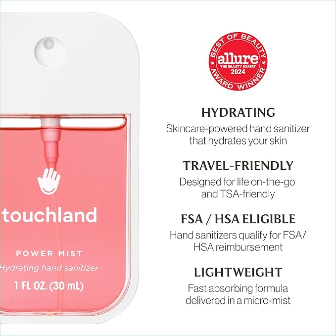 Touchland SWEET RUSH Body and Hand Mist Essentials (Vanilla Velvet Body & Hair Fragrance Mist, 2 FL. OZ. + Wild Watermelon Power Mist Hydrating Hand Sanitizer Spray 1 FL. OZ.), Travel Size Set