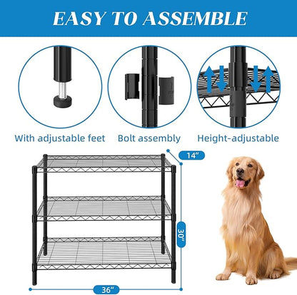 3-Shelf Adjustable Metal Shelf Wire Shelving Unit Storage Rack Display Shelf for Office,Kitchen,Bedroom,Bathroom,Laundry,Pantry Basement,Garage(Black,36" L x 14" W x 30" H)