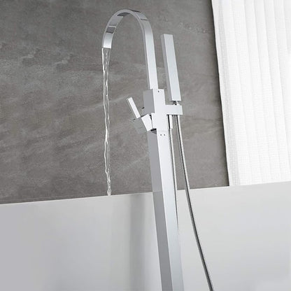 Freestanding Tub Filler Bathtub Faucet Chrome Floor Mounted Faucets with Hand Shower