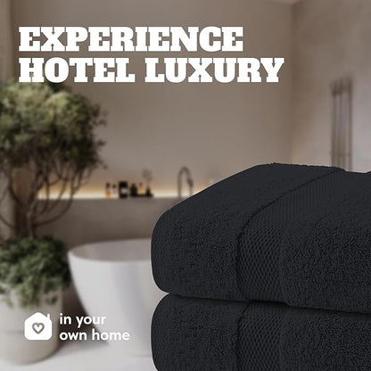 White Classic Black Bath Towels 27x54 Inch, Cotton Towel Set for Bathroom, Hotel, Gym, Spa, Soft Extra Absorbent Quick Dry 4 Pack