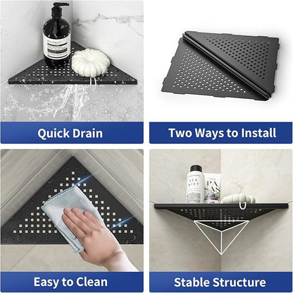 Corner Shower Shelf, 10" Matte Black 304 Stainless Steel Grout in Shelf Rack for for Tiled Wall, Recessed Bathroom Shelf