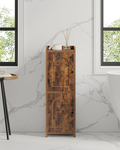 Bathroom Storage Cabinet, Corner Floor Cabinet with 2 Doors and Adjustable Shelf, Narrow Toilet Paper Cabinets, Bathroom Organizer for Small Spaces, 7.9" D x 9.8" W x 29.5" H Rustic Brown