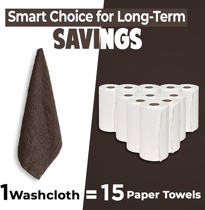 DAN RIVER 12 Pack Wash Cloths for Showering [12x12] - 100% Cotton Washcloths Premium Quality Flannel Face Cloths for Bathroom, Highly Absorbent and Soft Feel Wash Clothes, Brown
