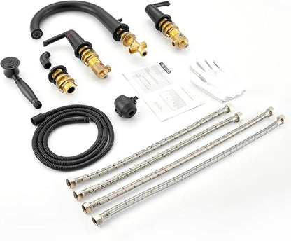 Roman Tub Faucet Set with Hand Shower, KRUZOO Bathtub Faucet Set Trim Kit with Rough-in Valve, Deck Mount Widespread 4 Hole Brass Tub Filler, KZ-9608BK, Matte Black