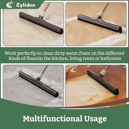 Eyliden 17" Floor Squeegee, Scratch-Free Water Removal EVA Broom | Dual-Layer Gentle Blade, 54.3" Telescopic Handle, Floor-Safe Water Sweeper for Hardwood Tile Shower Glass, Wet Weather Floor Tools