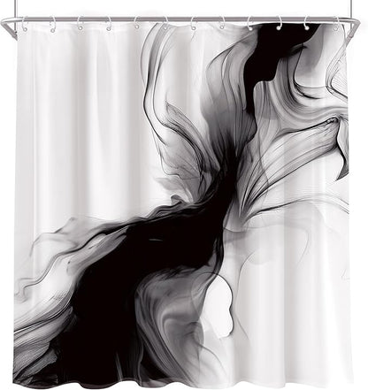 Cinbloo Black and White Shower Curtain 60Wx72H Abstract Bathroom Decor for Men Modern Ombre Grey Minimalist Marble Shower Curtain Set Elegant Ink Texture Neutral Shower Curtain Fabric with 12 Hooks
