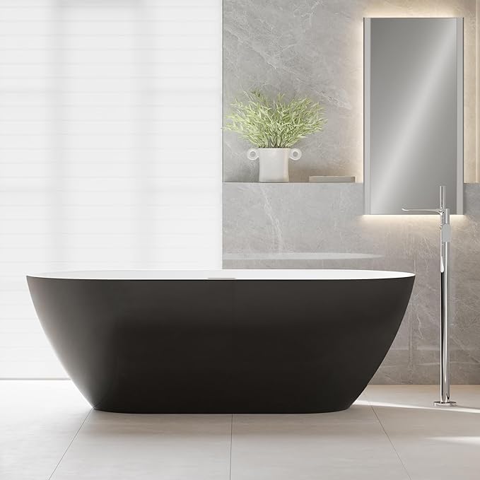 67 Inch Acrylic Freestanding Bathtub, Acrylic Soaking Bathtub with Matte Drain and Overflow, Deep Ergonomic Tub with Double-Walled Insulation, CUPC Certified, Modern Square Design