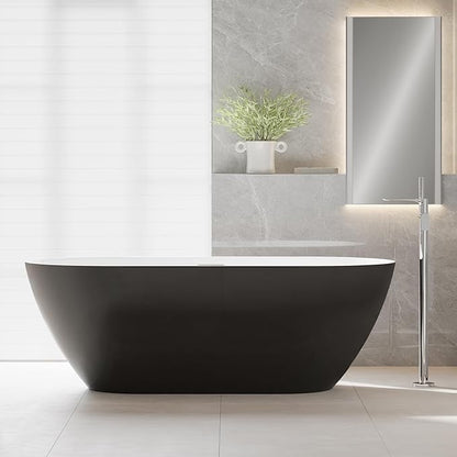 67 Inch Acrylic Freestanding Bathtub, Acrylic Soaking Bathtub with Matte Drain and Overflow, Deep Ergonomic Tub with Double-Walled Insulation, CUPC Certified, Modern Square Design